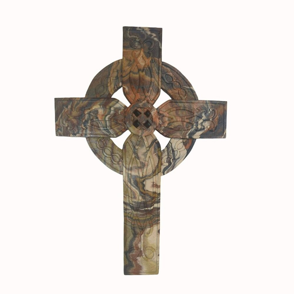 Handcrafted Multicolor Resin Celtic Cross Wall Art Decor 17.5 In High Signed